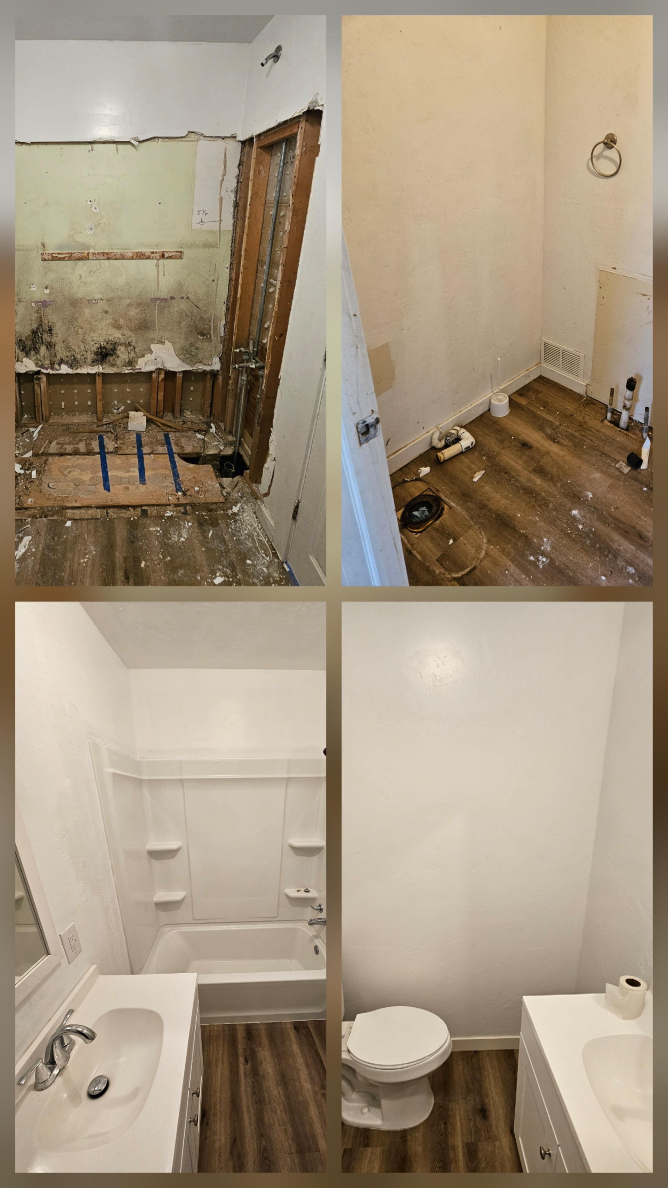 Bathroom repair and restoration progress collage